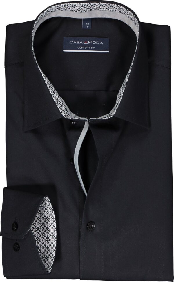 CASA MODA comfort fit overhemd - popeline - zwart - Strijkvriendelijk - Boordmaat: 38