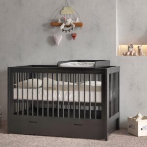 Cabino Baby Bed / Ledikant Alaska 60 x 120 cm - Baby bed en Commode in één - (0 - 3 jaar) - Verstelbare bedbodem in 3 hoogtes - Zwart