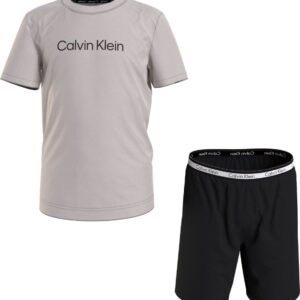 Calvin Klein - Pyjama set met short - Beachbeige/zwart - 8/10 jaar