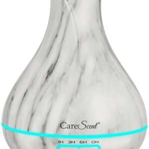 CareScent - Aroma diffuser - Marmer - 400ml | Luchtbevochtiger voor Aromatherapie | Etherische Olie Diffuser | Aroma Vernevelaar | LED Verlichting + 1x Etherische Lavendelolie