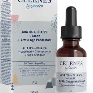 Celenes by Sweden: AHA 8% + BHA 2% + Arctic Age Paddenstoel - Geavanceerd Gezichtsserum, Zonder Alcohol, Parfum & Parabenen - 30ml - Alcoholvrij, Parfumvrij en vrij van parabenen