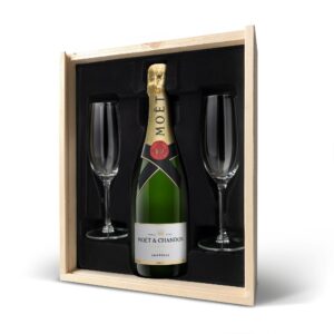 Champagnepakket met glazen - Moët & Chandon Brut - Gegraveerde deksel
