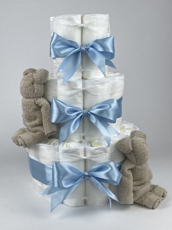 Chouette-Chouette | Luiertaart Jongen | Kraamcadeau | Geboorte Jongen | Babyshower | Beren Cream - Blauw