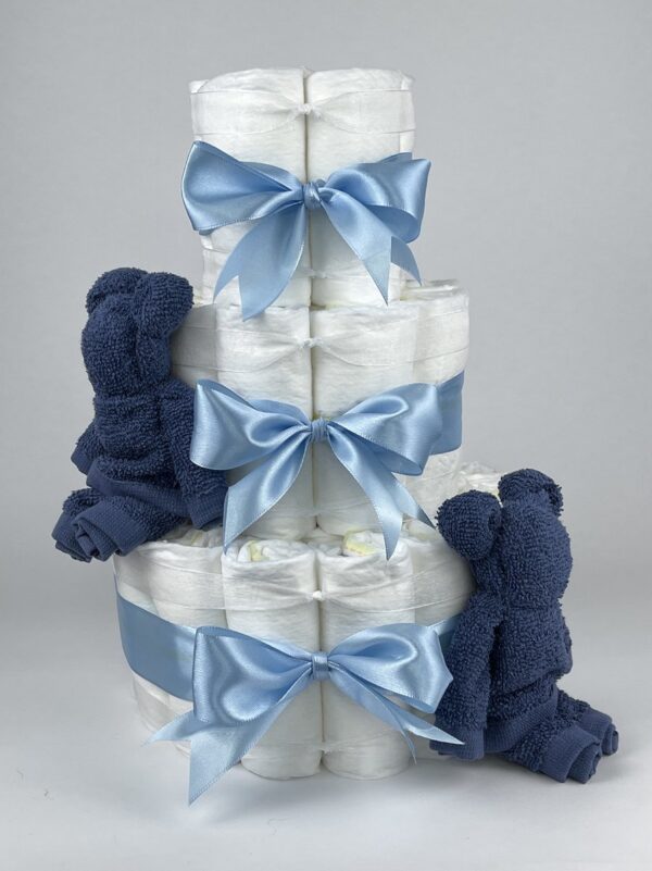 Chouette-Chouette | Luiertaart Jongen | Kraamcadeau | Geboorte Jongen | Babyshower | Beren Silk blauw - Blauw