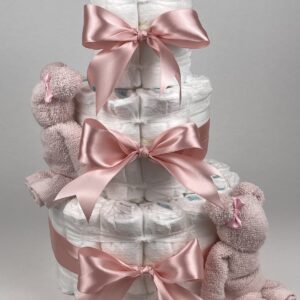Chouette-Chouette | Luiertaart Meisje | Kraamcadeau | Geboorte Meisje | Babyshower | Beren Blush roze - donker Poeder Roze