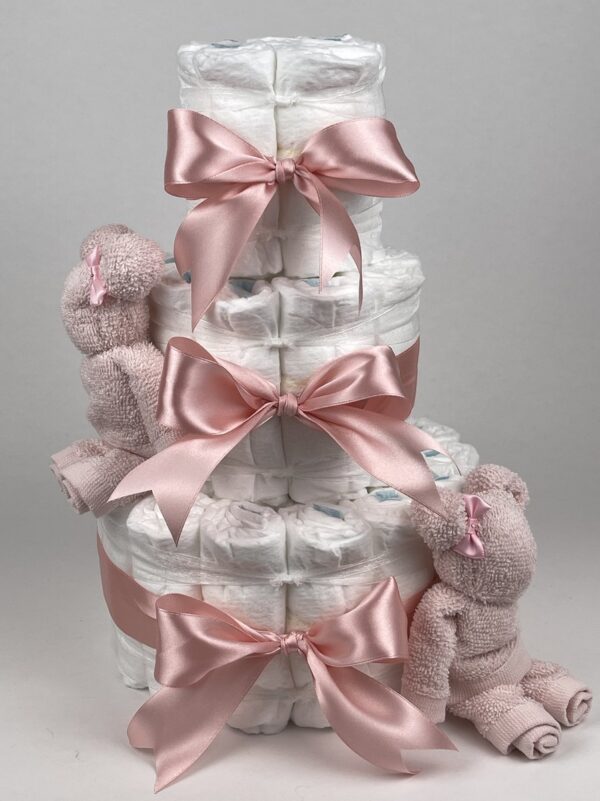 Chouette-Chouette | Luiertaart Meisje | Kraamcadeau | Geboorte Meisje | Babyshower | Beren Blush roze - donker Poeder Roze