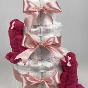 Chouette-Chouette | Luiertaart Meisje | Kraamcadeau | Geboorte Meisje | Babyshower | Beren Fuchsia roze - donker Poeder Roze