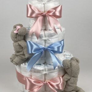 Chouette-Chouette | Luiertaart Neutraal | Kraamcadeau | Geboorte Jongen Meisje | Babyshower | Beren Cream - donker Poeder Roze - Blauw