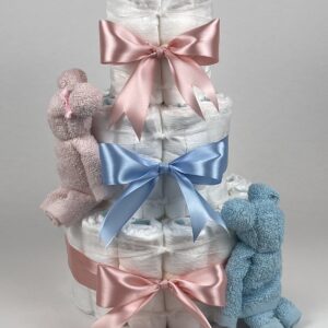 Chouette-Chouette | Luiertaart Tweeling | Kraamcadeau | Geboorte Jongen Meisje | Babyshower | Beren Blush roze - donker Poeder Roze - licht Blauw