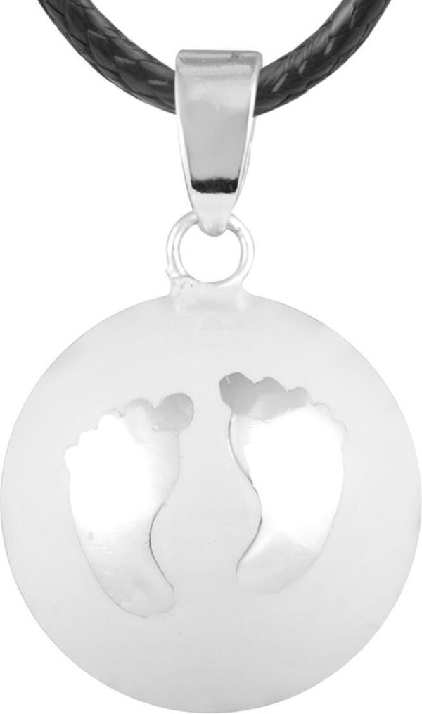 Clariz zwangerschapsbel Wit met zilveren Voetjes - zwangerschapsketting - zwangerschapsbelletje - bola