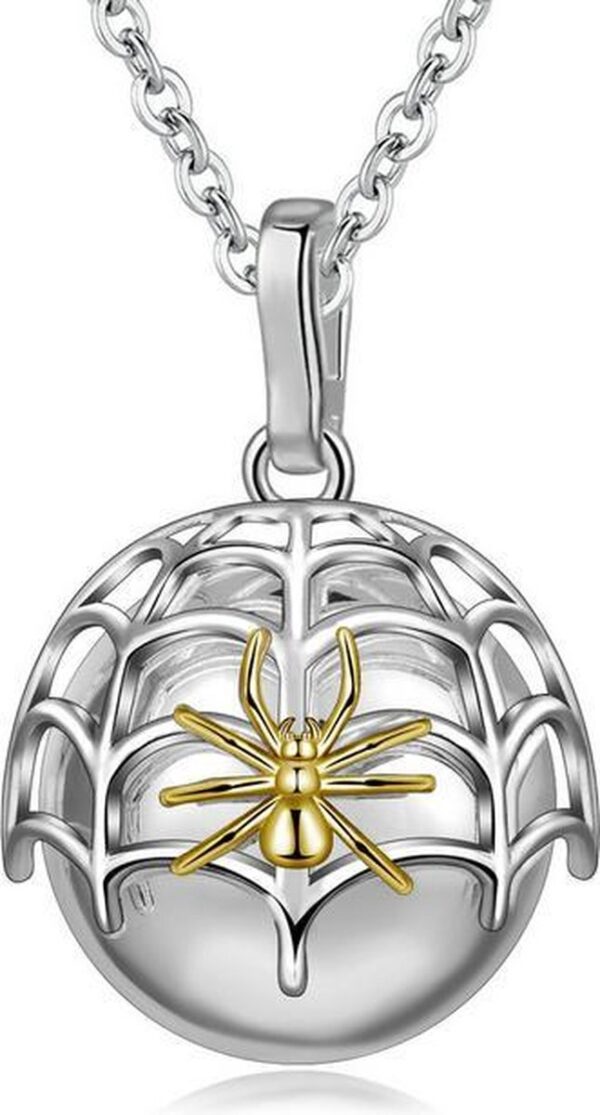 Clariz zwangerschapsbel Zilveren Spinnenweb met gouden Spin - zwangerschapsketting - zwangerschapsbelletje - bola