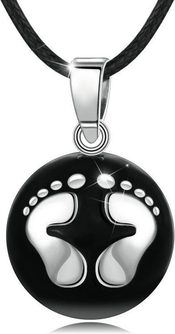 Clariz zwangerschapsbel Zwart met zilveren Voetafdruk - zwangerschapsketting - zwangerschapsbelletje - bola