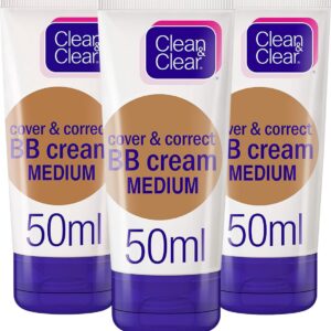 Clean & Clear BB Cream Medium - Oil Free - 3 x 50 ml - Olie Vrije BB Creme - Verstopt de Poriën Niet - Geschikt voor Gevoelige Huid