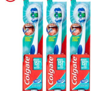 Colgate Whole Mouth Clean 360° Tandenborstels Medium - 3 Stuks - Tandenborstel en Tongreiniger - Ervaar Optimale Tandverzorging