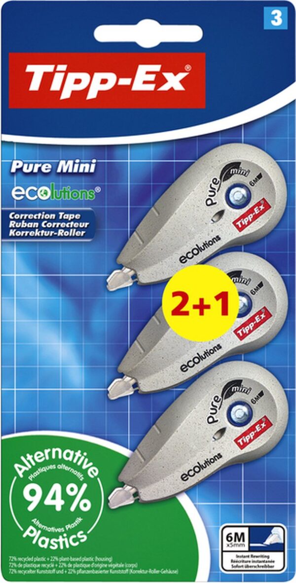 Correctieroller Tipp-ex 5mmx6m ecolutions pure mini blister 2+1 gratis