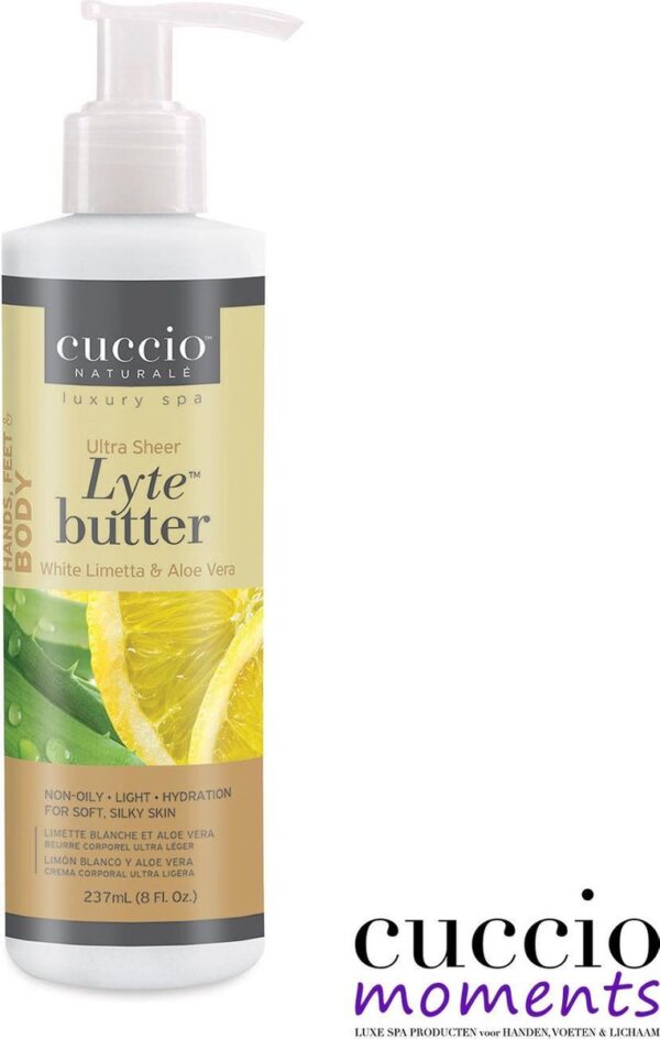 Cuccio Bodybutter Lyte 237 ml White Limetta & Aloe Vera 24 uur Hydraterend -verfrissend - Bodylotion en de perfecte handcrème in 1- Ideaal voor jouw eigen Spa - Ritueel @ Home