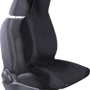 DELAWAY Autostoelbeschermer voor voorstoel, autostoelbekleding voor werkplaats, vrije tijd en sport, waterabsorberend zitkussen met rekbaar hoofdeinde (zwart)