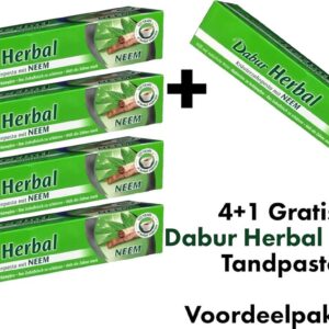 Dabur Herbal Tandpasta - Neem Tandpasta - 5 x 155Gram - Dabur Kruidentandpasta Neem