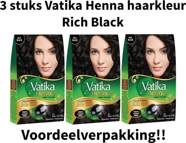 Dabur Vatika Henna Hair Colour - Haarverf - Haarkleur - Rich Black - 3 stuks