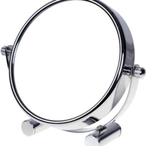 Designed cosmetische spiegel 10 vakken, 15 cm tafelspiegel 360° draaibaar, staande spiegel make-upspiegel badkamerspiegel verchroomd. Dubbelzijdige scheerspiegel: normaal + 10x vergroting,