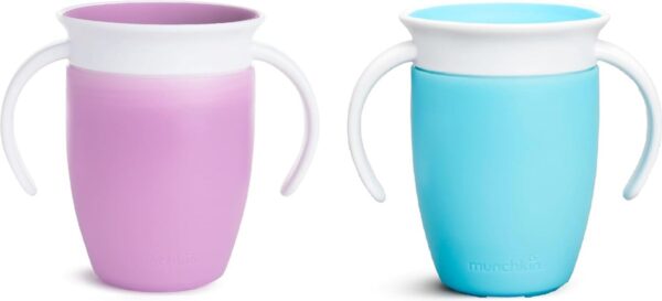 DiverseGoods 360 Tuitbeker, Oefenbekers Beker Set, BPA-Vrije Bekers Met Handvatten, Vaatwasserbestendig, Lekvrije Kinder Drinkbeker, 6+ Maanden -Set van 2, 207ml, Blauw/Paars