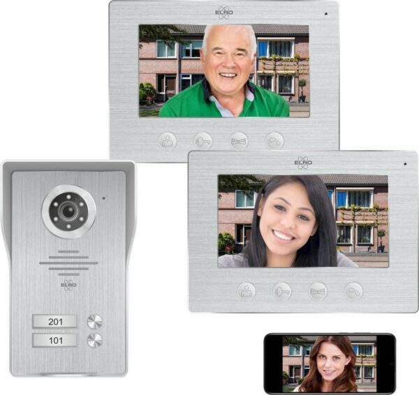 ELRO DV477IP2 Wifi IP Video Deur Intercom - 2 Appartementen - met 2x 7 inch kleurenscherm - Color Night Vision - Bekijken en communiceren via App