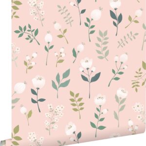 ESTAhome behang bloemen zacht roze, groen en wit - 139340 - 0,53 x 10,05 m