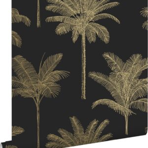 ESTAhome behang palmbomen zwart en goud - 139322 - 0,53 x 10,05 m