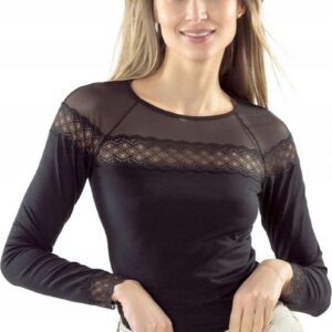 Eldar | Ovidia | mooie katoenen blouse | lange mouw | kant en tule | zwart S