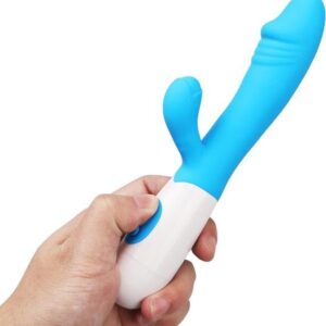 Erodit® Tarzan dildo vibrator- Bunny Vibrator-Geribbelde eikel stimulatie clitoris- g-spot -Anaal prostaat vibrators voor mannen- vibrators voor vrouwen -Blauw, 19,5 cm- incl batterij- Sex speeltjes - Erotiek- Seksspeeltjes voor koppels