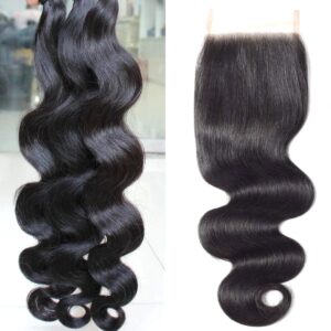 FS-Brazilian body wave weave Hair Bundles with Closure- 16 inches golf 3 Bundels met closure 4x4 14 inches