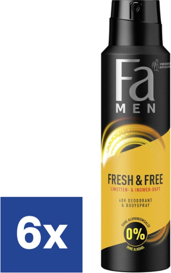 Fa Men Fresh & Free Lime Ginger Deo Spray - 6 x 150 ml