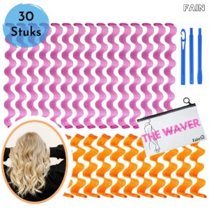 Fain Wave Formers - 30 Stuks - 25 tot 45 cm lang - Incl. Opbergetui - Heatless Curls - Krullen Zonder Hitte - Krulspelden Rollers - Haarrollers - Krullers - Krullen Maken - Kleefrollers Haarkrullers - Curling Ribbon - Krulsets
