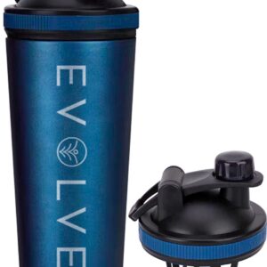 Fit Evolve® RVS Shakebeker - Dubbelwandig Proteïne Shaker - Thermosfles - 720ml - Blauw