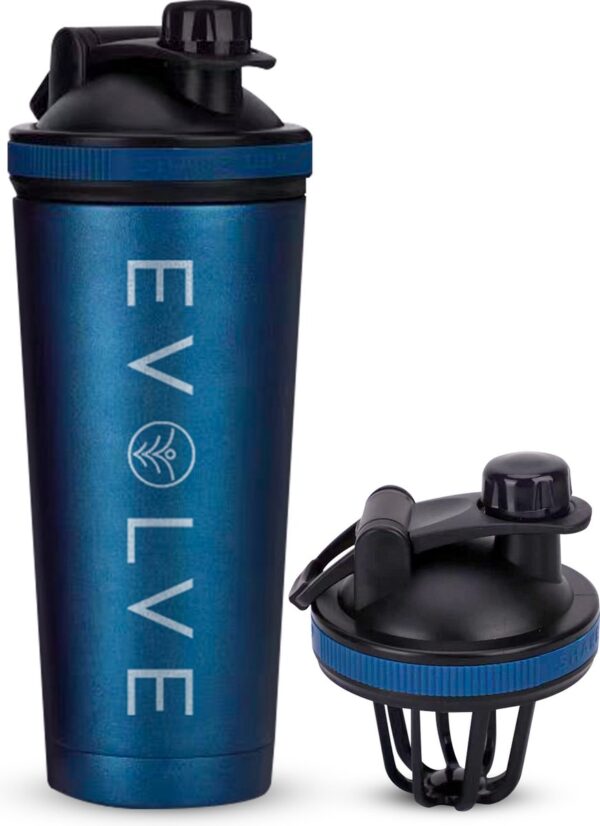 Fit Evolve® RVS Shakebeker - Dubbelwandig Proteïne Shaker - Thermosfles - 720ml - Blauw