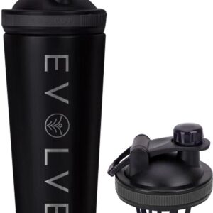 Fit Evolve® RVS Shakebeker - Dubbelwandig Proteïne Shaker - Thermosfles - 720ml - Zwart