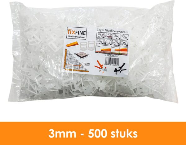 Fixfine - 3mm Tegel Levelling Clips - Tegel Dikte 3-13mm - 500 stuks - Tegel nivelleersysteem - Tegel levelling systeem