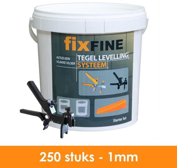 Fixfine - Starter Set - Tegel Levelling Systeem - Tegel Nivelleersysteem - 250 stuks - 1mm - voor wand en vloer tegels - - 250x clips 250x wiggen