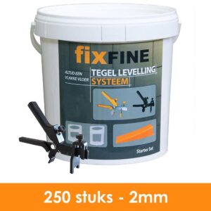 Fixfine -Starter Set - Tegel Levelling Systeem - Tegel Nivelleersysteem - 250 stuks - 2mm - voor wand en vloer tegels - 250x clips 250x wiggen 1 tang