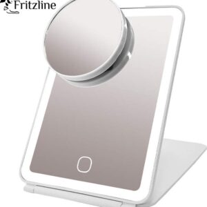 Fritzline® Make-up spiegel met LED verlichting - Oplaadbaar - Dimbaar - 3 Lichtstanden - Extra 10x vergroting make up spiegeltje - Make-upspiegel wit