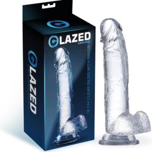 GLAZED - Realistic Dildo With Testicles Crystal Material 18 Cm