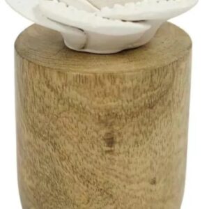 Geurolie diffuser - 11 cm - bloem vorm keramiek - wit - luchtverfrisser - geurverspreider - houten standaard - bruin - geurverstuiver - aromaverspreider
