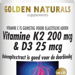 Golden Naturals Vitamine K2 200 mcg & D3 25 mcg (120 vegetarische capsules)