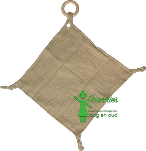 Grannies - Cuddle - Speendoek - Heerlijke Baby Knuffel Doek met houten ophang-ring - Beige