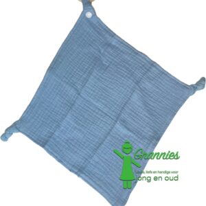 Grannies - Cuddle - Speendoek - Heerlijke Baby Knuffel Doek met houten ophang-ring - Blauw