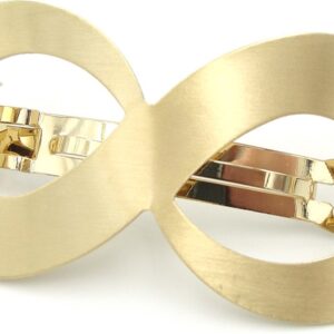 Grote goudkleurige metalen haarspeld infinity 8 vorm rondjes 8x4 cm met french barrette clip
