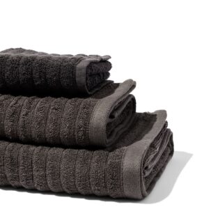 HEMA Handdoek Zware Kwaliteit Structuur Wit Donkergrijs (donkergrijs)