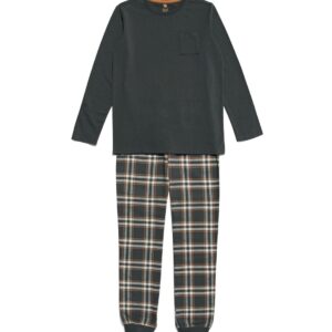 HEMA Kinder Pyjama Flanel/jersey Met Ruiten Donkergrijs (donkergrijs)