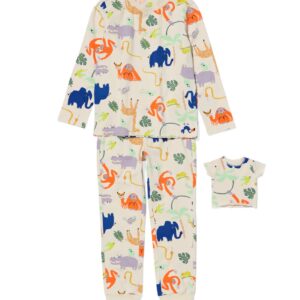 HEMA Kinder Pyjama Jungle Met Poppennachtshirt Gebroken Wit (gebroken wit)