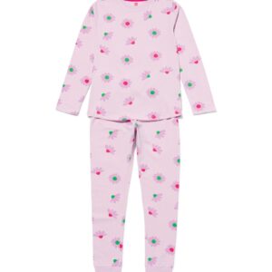 HEMA Kinder Pyjama Stretch Katoen Bloemen Lila (lila)